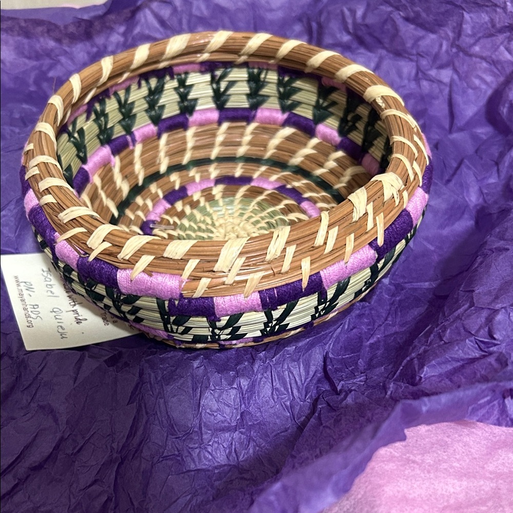 Maya Handwoven Basket with Purple and Green Accents
